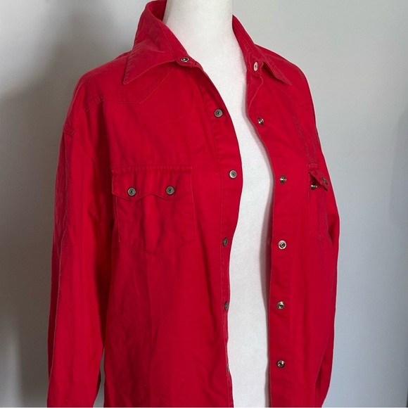 Clementine Red Cotton Western Button Down Long Sleeve Shirt Size M - Picture 7 of 7